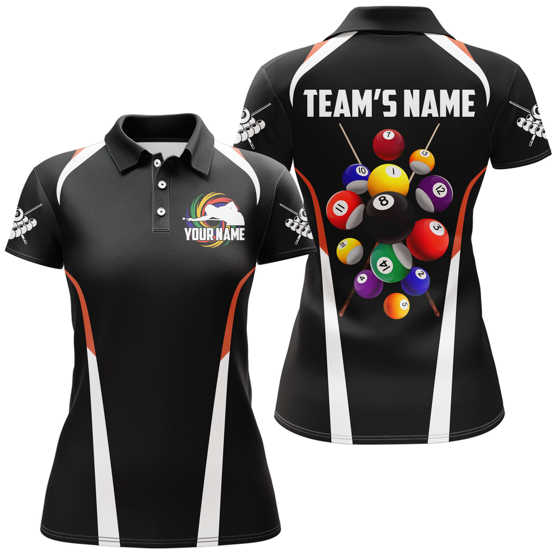 Custom Billiard Player Polo with Black 3D Design Women's Polo Shirts S-5XL