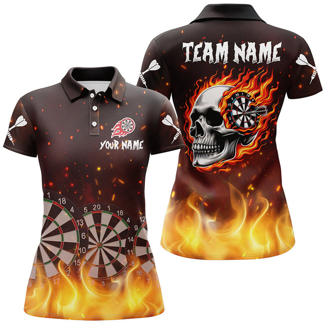 Custom Skull Fire 3D Dart Board for Team League Attire Women's Polo Shirts S-5XL