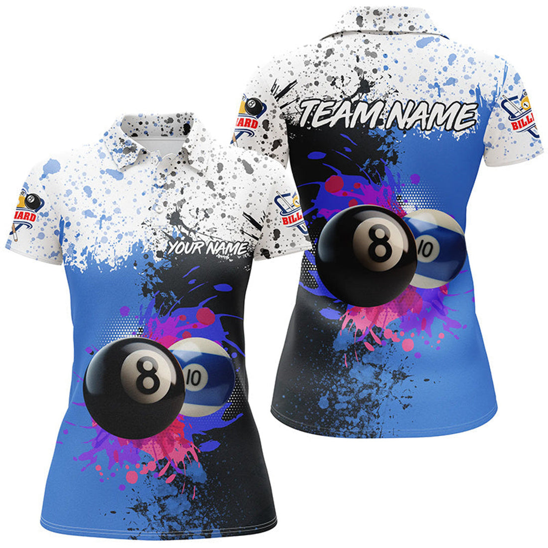 Custom Personalized Billiard 8 Ball 10 Ball Grunge Style Women's Polo Shirts S-5XL