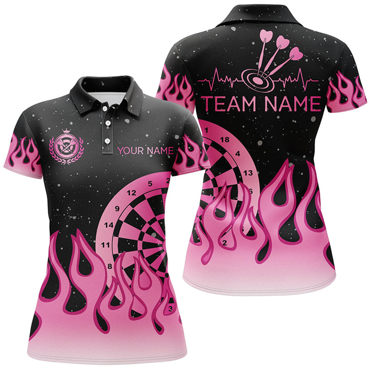 Custom Pink Dartboard Fire Flame for Mother's Day Gifts Women's Polo Shirts S-5XL