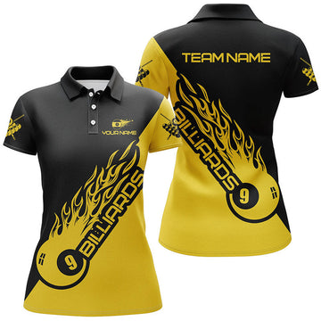 Custom Yellow 9 Ball Pool Billiard Personalized Name Women's Polo Shirts S-5XL