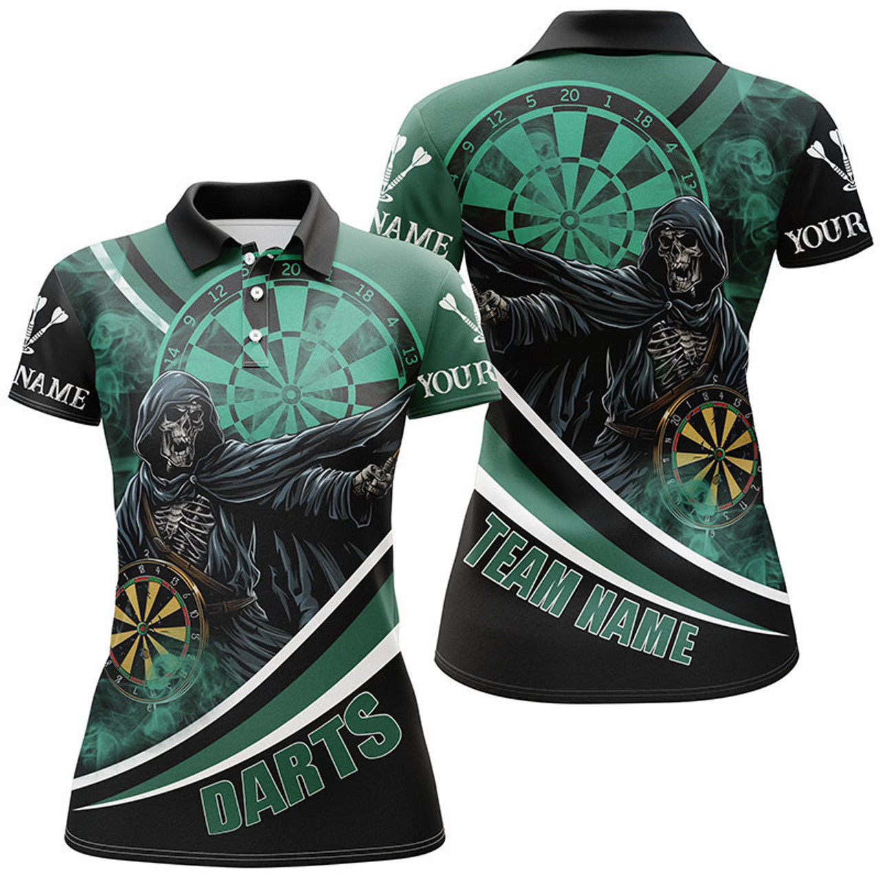 Custom Personalized Death Skeleton Darts Team League Women's Polo Shirts S-5XL