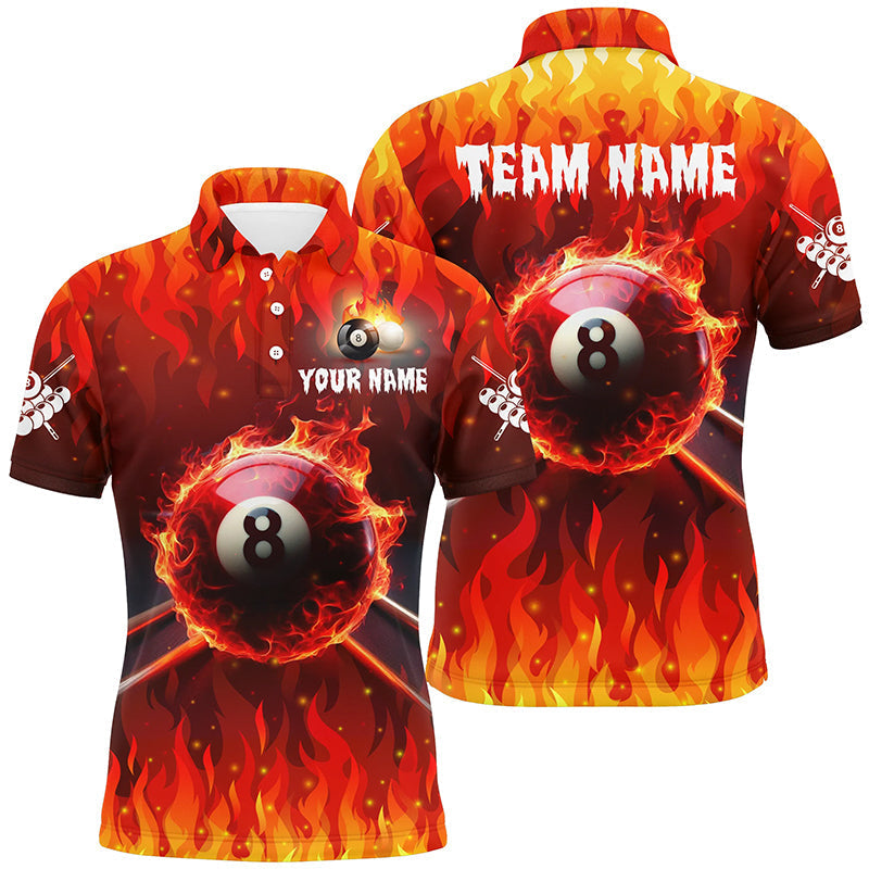Personalized 3D 8 Ball Pool Cue Fire Billiard Polo Shirt Mens S-5XL