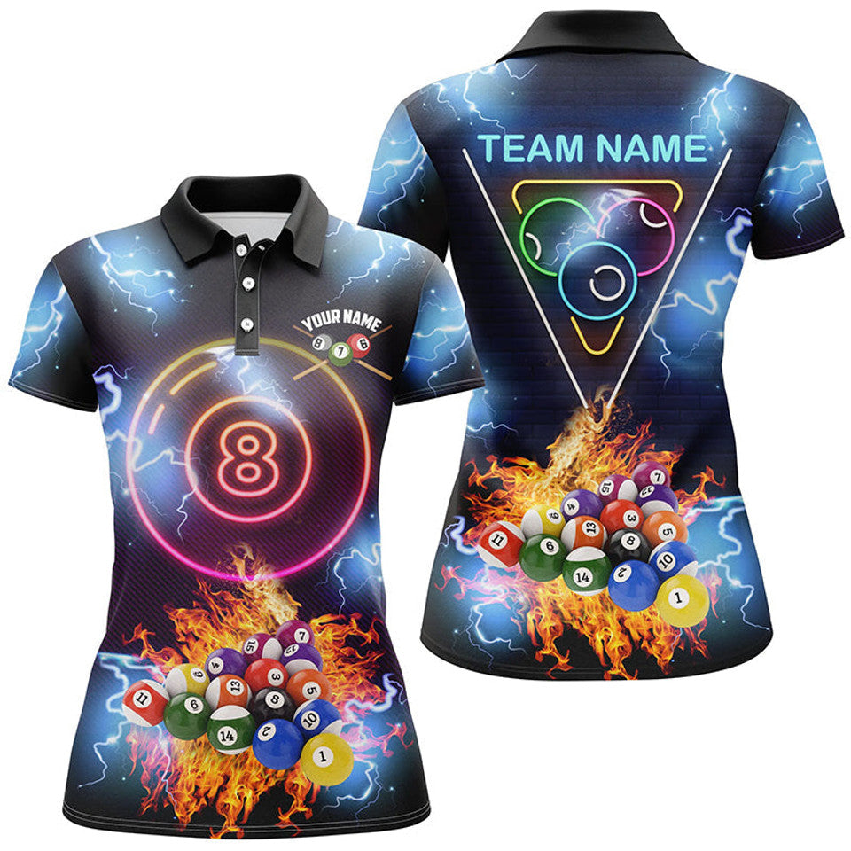 Custom Name Billiard Ball 8 Neon 3D Polo Women's Polo Shirts S-5XL