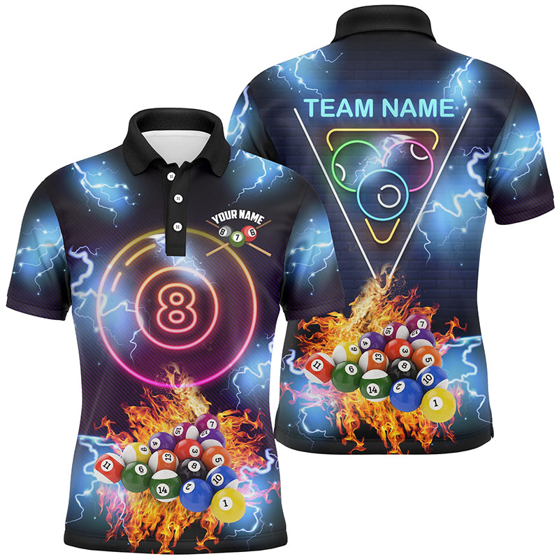 Personalized Billiard Ball 8 Neon Light 3D Polo Shirt Mens Polo Shirt S-5XL