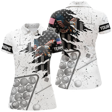 Custom Eagle American Flag Billiard for Pool Players Women's Polo Shirts S-5XL