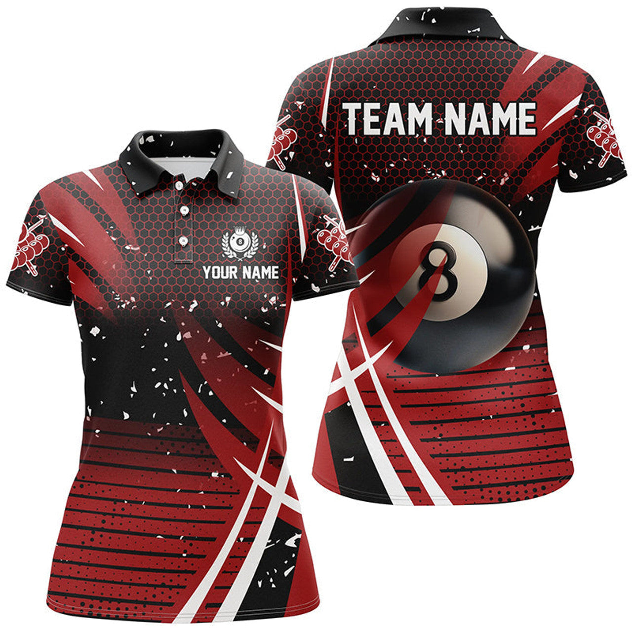 Custom Black Red Billiard 8 Ball Pool Women's Polo Shirts S-5XL