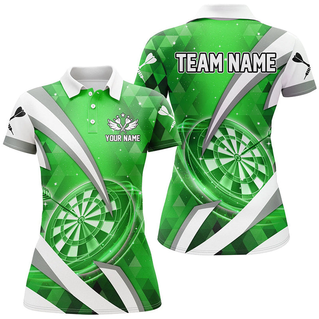 Custom Personalized Green Darts Board 3D for Team League Women's Polo Shirts S-5XL