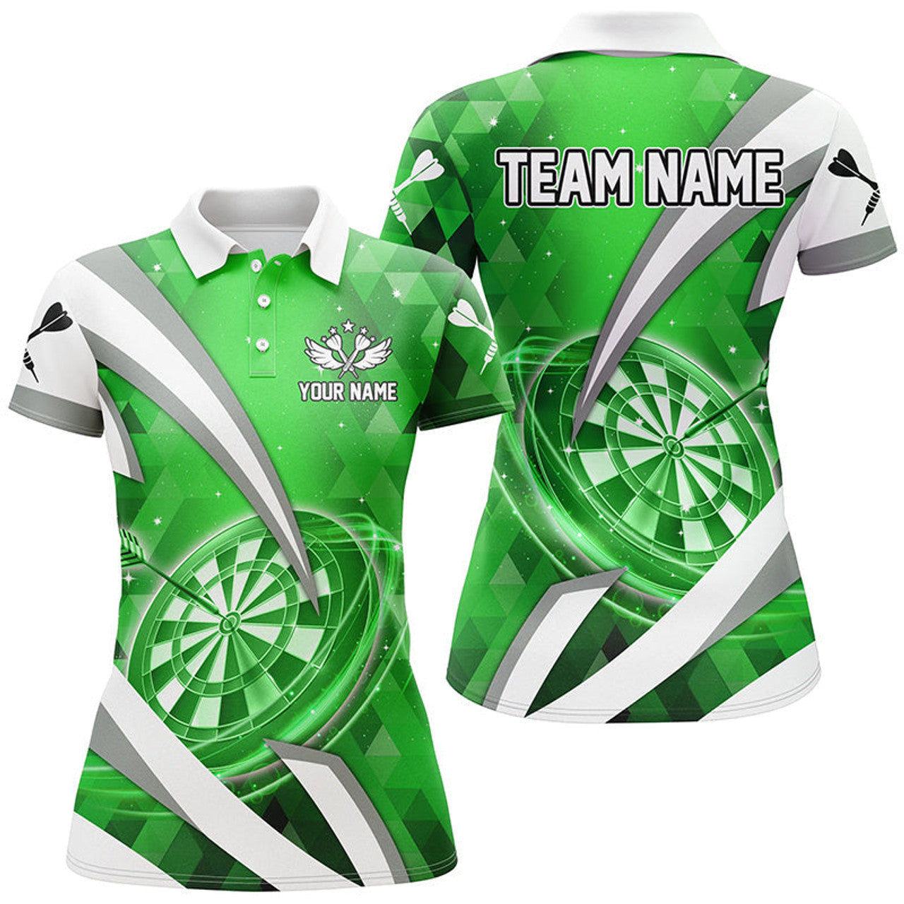 Custom Personalized Green Darts Board 3D for Team League Women's Polo Shirts S-5XL