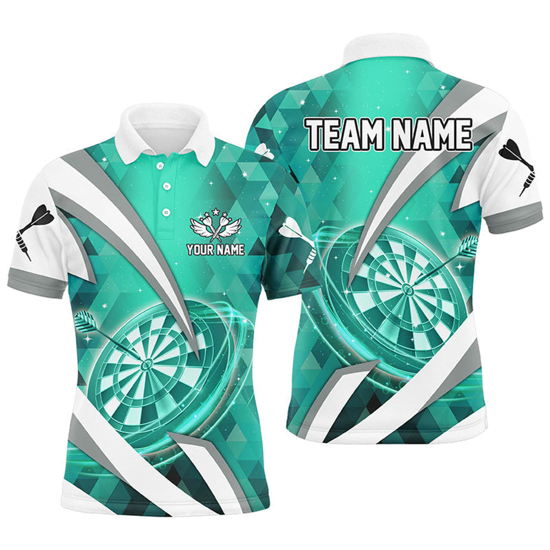Personalized Turquoise 3D Darts Jersey Custom Team Men's Polo Shirt S-5XL