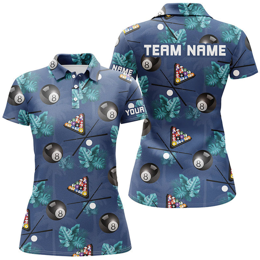 Custom Blue Billiard Tropical Outfit Full Print Women's Polo Shirts S-5XL