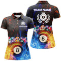 Custom Billiard 8 Ball Water and Fire Pool League Shirt Women's Polo Shirts S-5XL
