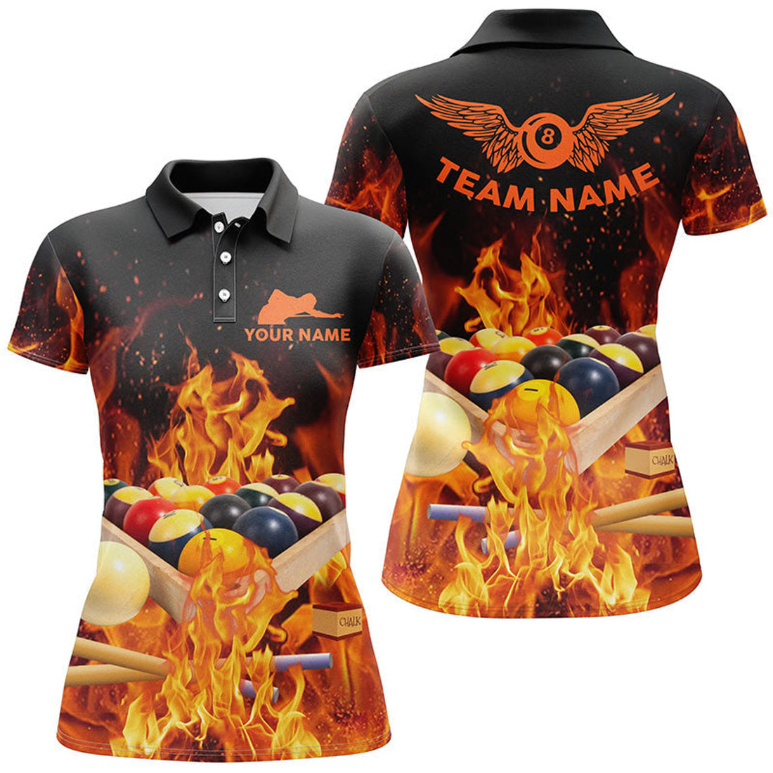 Custom 3D Printed Fire Polo Shirts For Women Personalized Billiard Balls S-5XL
