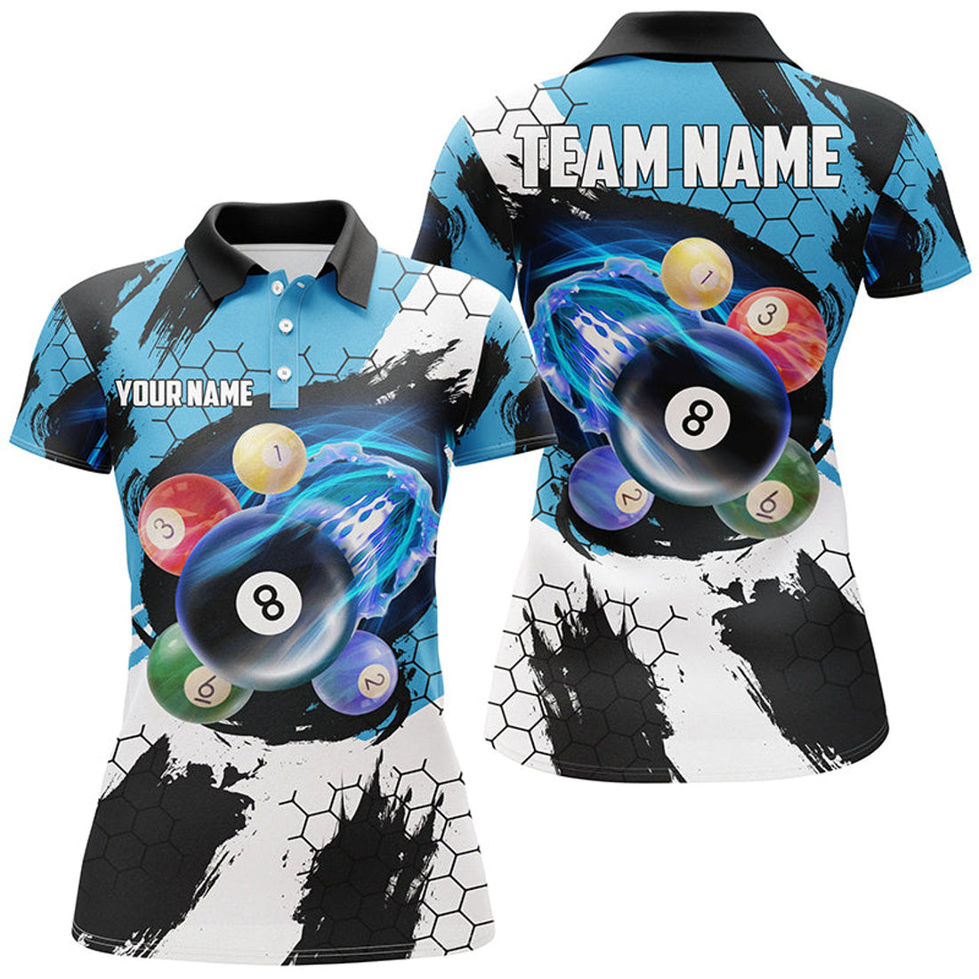 Custom Funny Billiard Balls Name 3D Pool League Shirts Women's Polo Shirts S-5XL