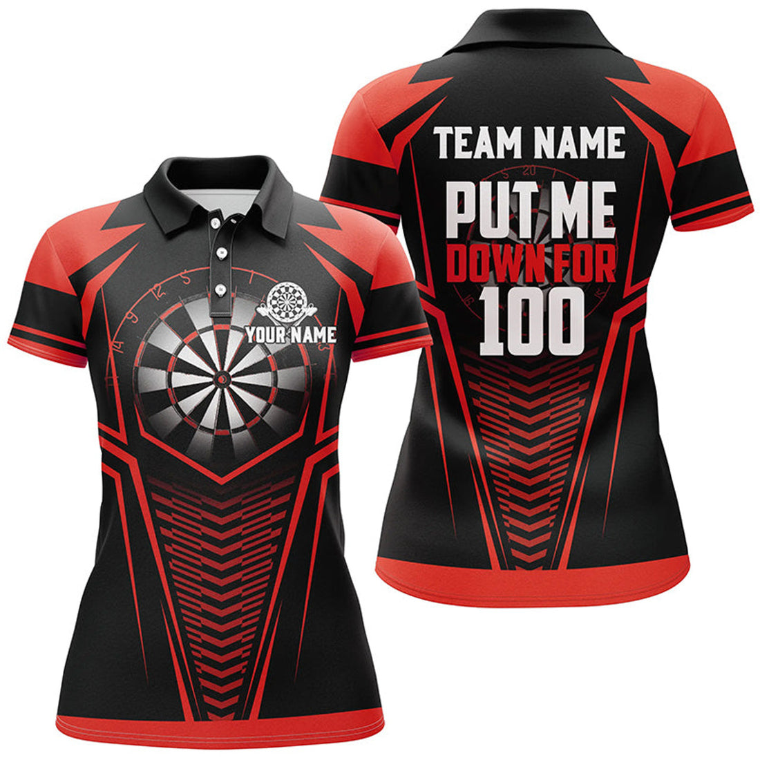 Custom Put Me Down For 100 Black Red Funny Dart Team Shirt Womens Polo Shirts S-5XL