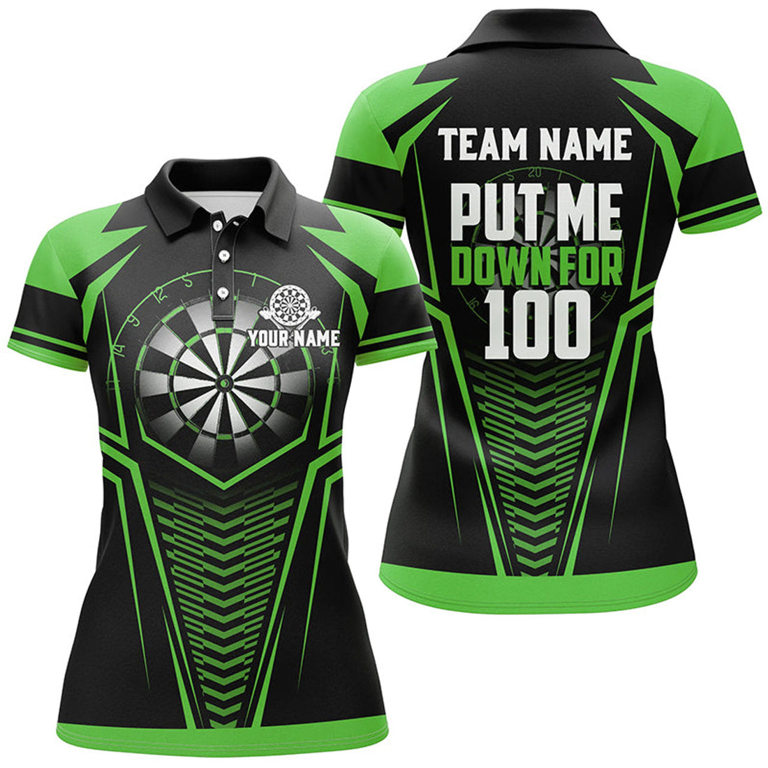 Custom Put Me Down for 100 Black Green Dart Team Shirt Women's Polo Shirts S-5XL