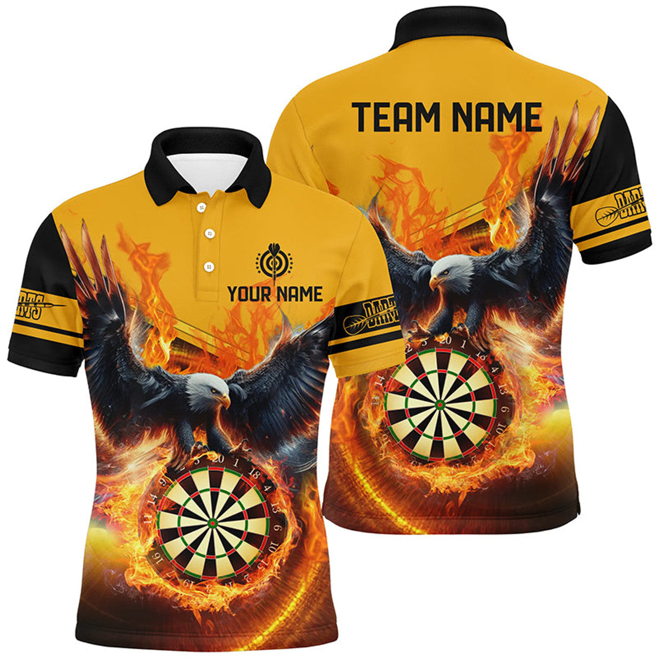 Eagle Flying on Dart Board Fire Custom Darts Men's Polo Shirt S-5XL