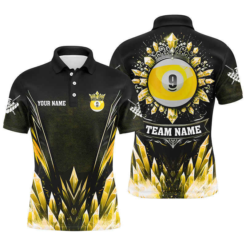 Personalized 3D Yellow Icy Funny 9 Ball Pool Crown Mens Polo Shirt S-5XL