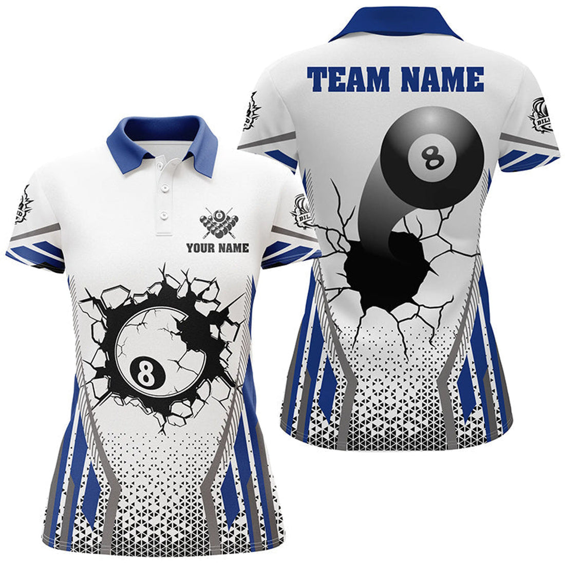 Custom White Blue 8 Ball Pool Cracked Wall Personalized Women's Polo Shirts S-5XL