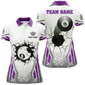 Custom White Purple 8 Ball Pool Wall Design Billiard Attire Women's Polo Shirts S-5XL