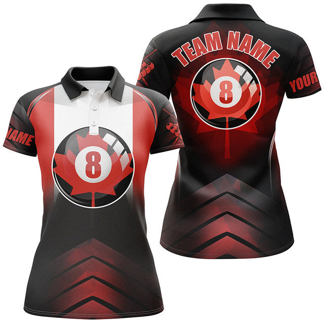 Custom 8 Ball Canadian Flag Canada Billiard Polo Shirts Women's Polo Shirts S-5XL