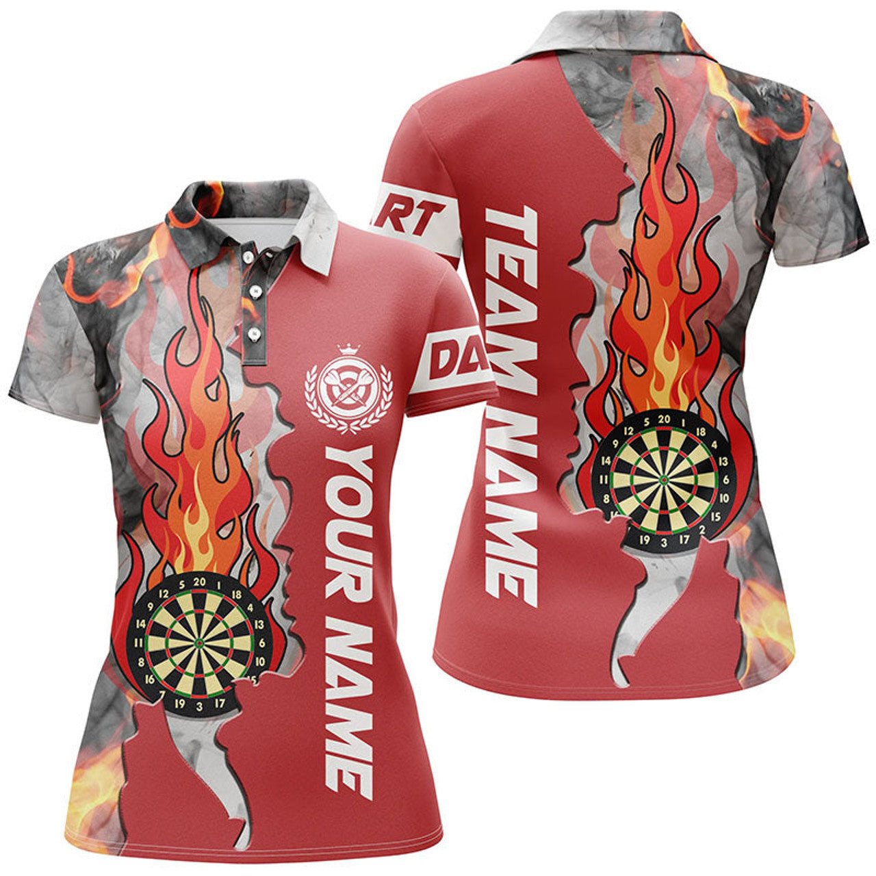 Custom Personalized Red Darts Board Fire Flame Smoke Women's Polo Shirts S-5XL
