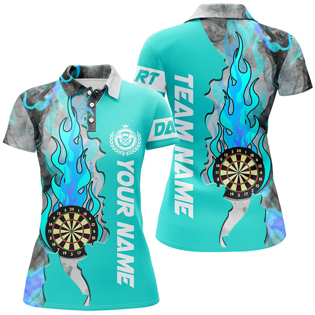 Custom Name Turquoise Dart Fire Flame Smoke Darts Women's Polo Shirts S-5XL
