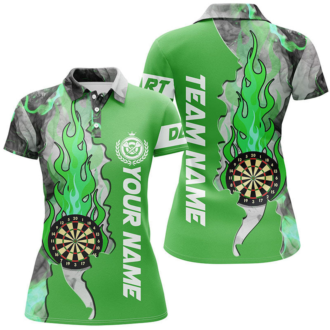 Custom Personalized Green Board Fire Flame Smoke Darts Women's Polo Shirts S-5XL