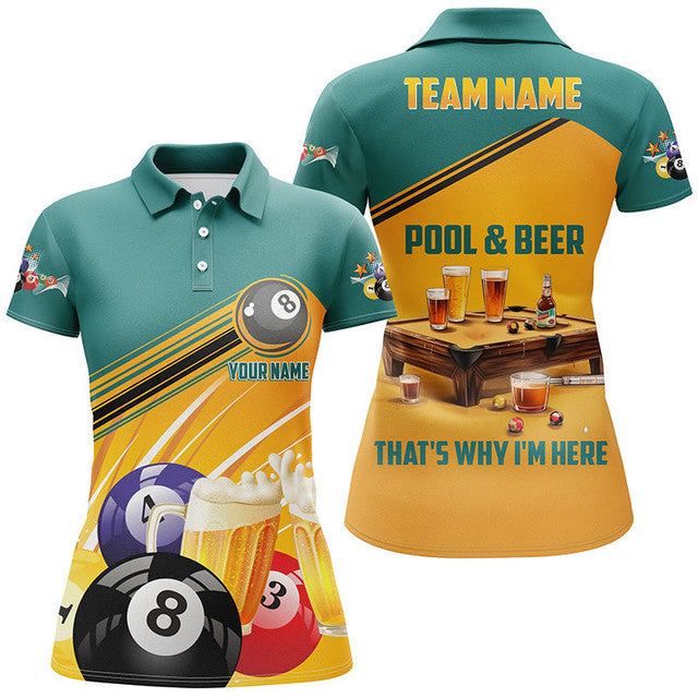 Custom Funny Billiard Pool Beer Shirt That's Why I'm Here Women's Polo Shirts S-5XL