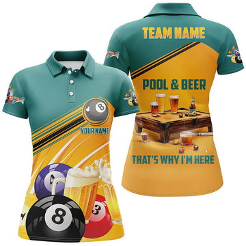Custom Funny Billiard Pool Beer Shirt That's Why I'm Here Women's Polo Shirts S-5XL