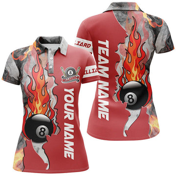 Custom Personalized 8 Ball Fire Smoke Billiard Pool Team Women's Polo Shirts S-5XL