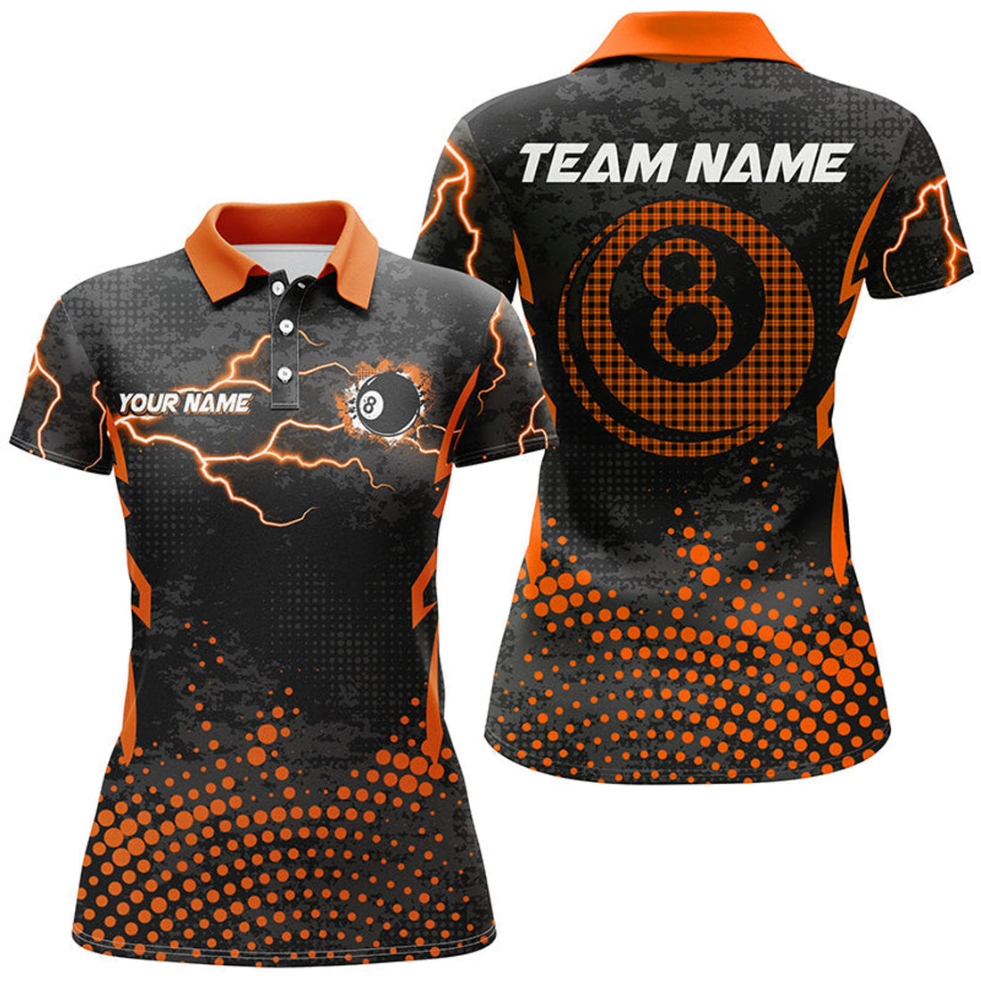 Custom Name Orange 8 Ball Billiard Apparel Best Gift Women's Polo Shirts S-5XL