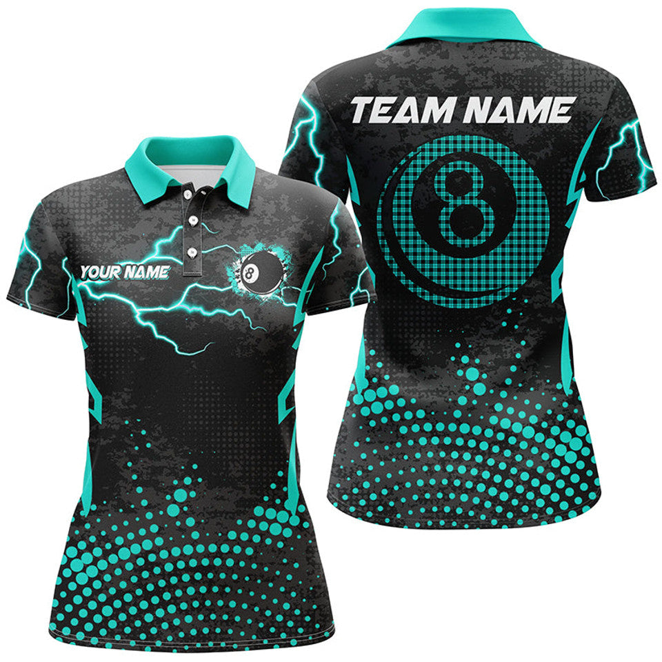 Custom Name Turquoise 8 Ball Billiard Design Best Gift Women's Polo Shirts S-5XL