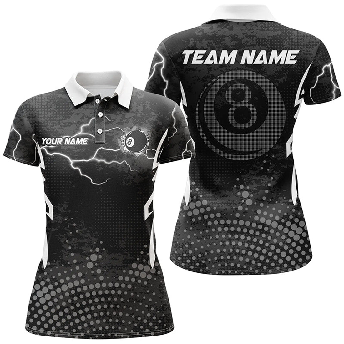 Custom Name Grey 8 Ball Billiard Design Outfit Women's Polo Shirts S-5XL