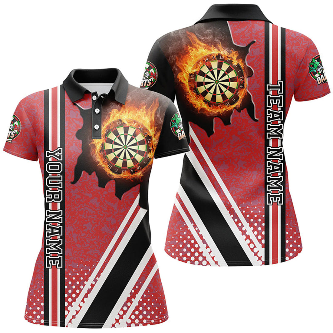 Custom Personalized Darts Board Fire Flame Team Shirt Women's Polo Shirts S-5XL