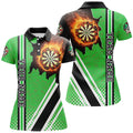 Custom Dart Team Shirt Black Green Fire Flame Darts Board Women's Polo Shirts S-5XL