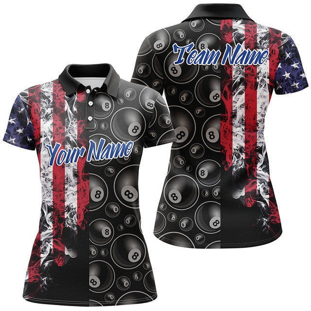 Custom 3D Billiard 8 Ball USA Flag Patriotic Gifts Women's Polo Shirts S-5XL