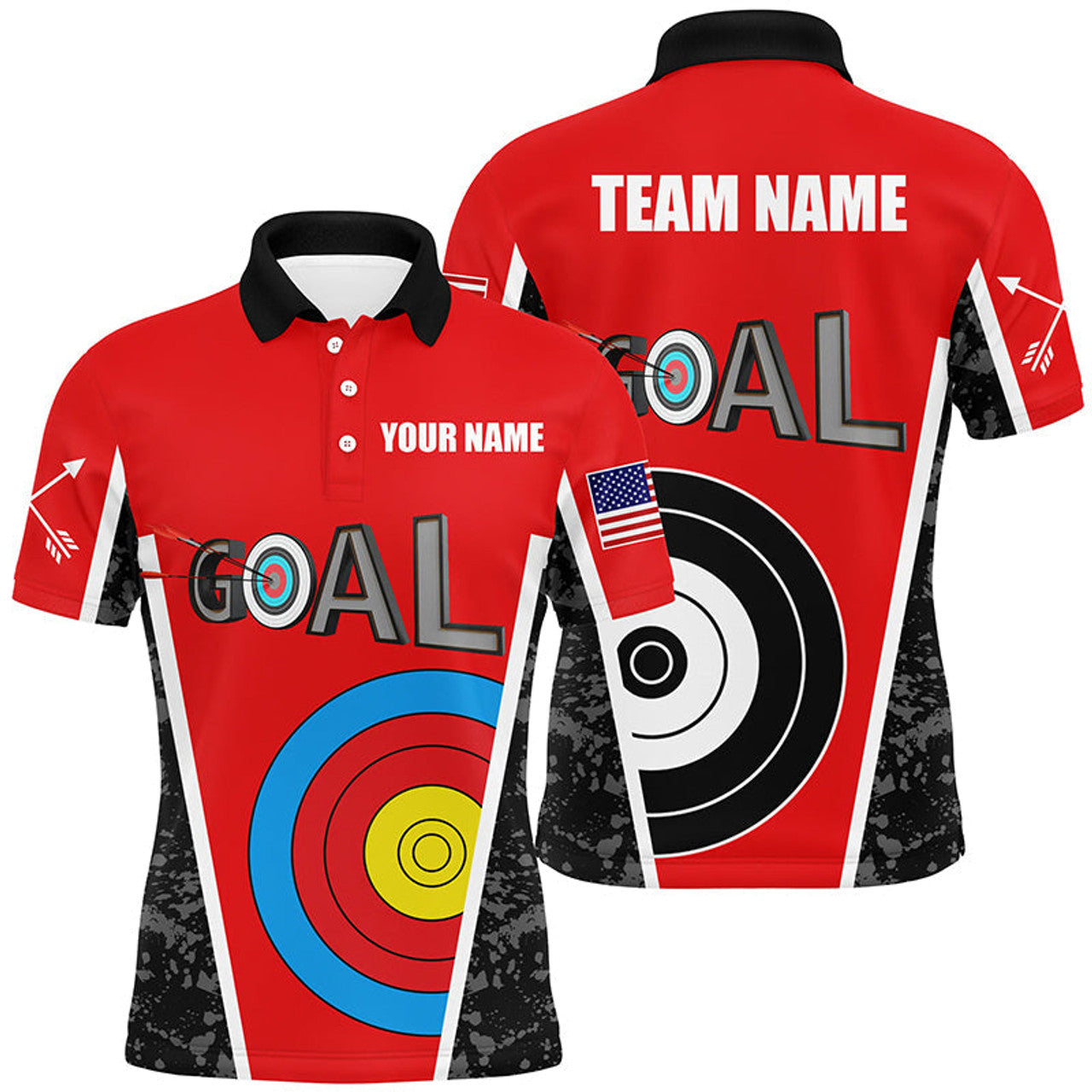 Personalized Name Red Archery Goal Custom Mens Polo Shirt S-5XL