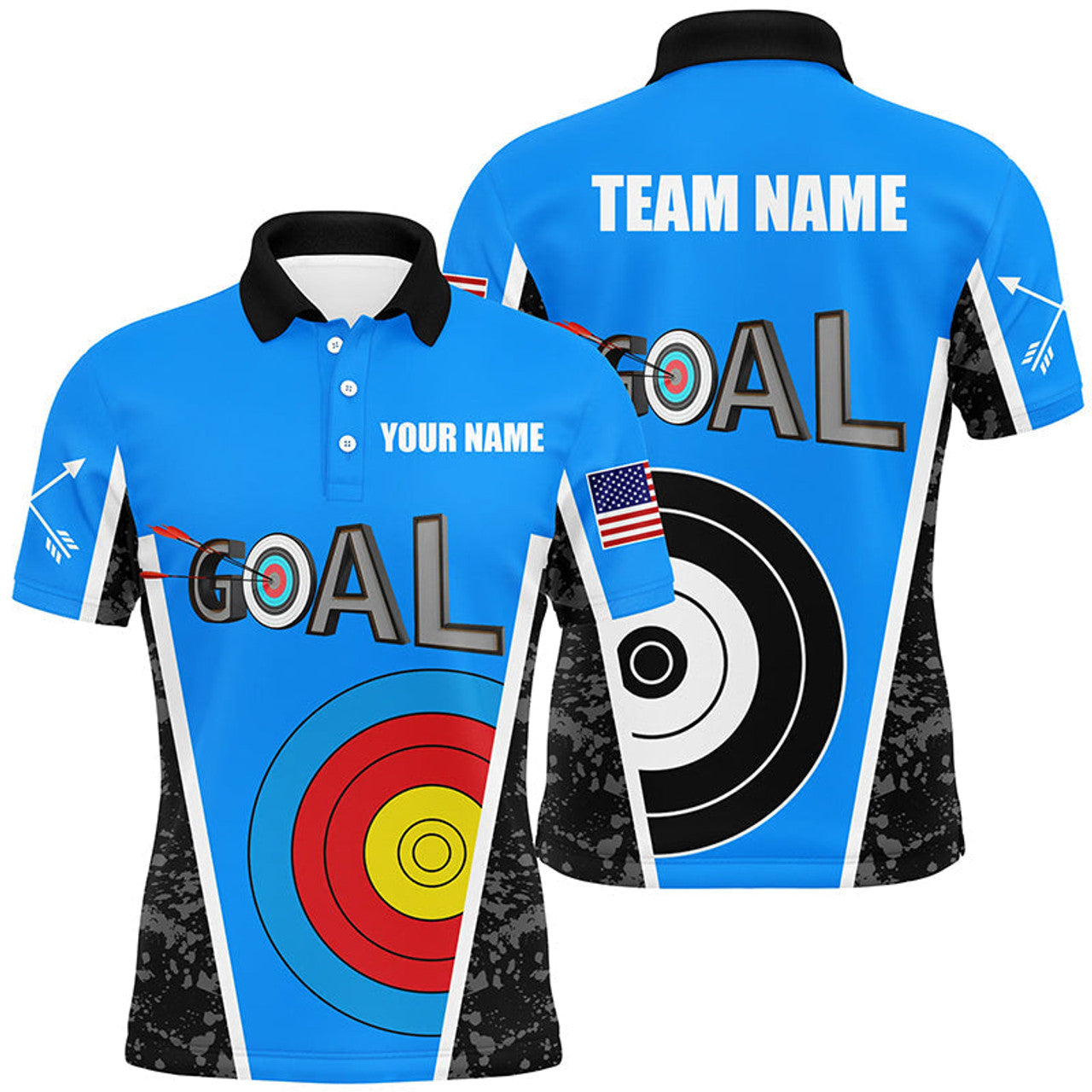 Personalized Blue Archery Goal Custom 3D Target Jersey Men's Polo Shirt S-5XL