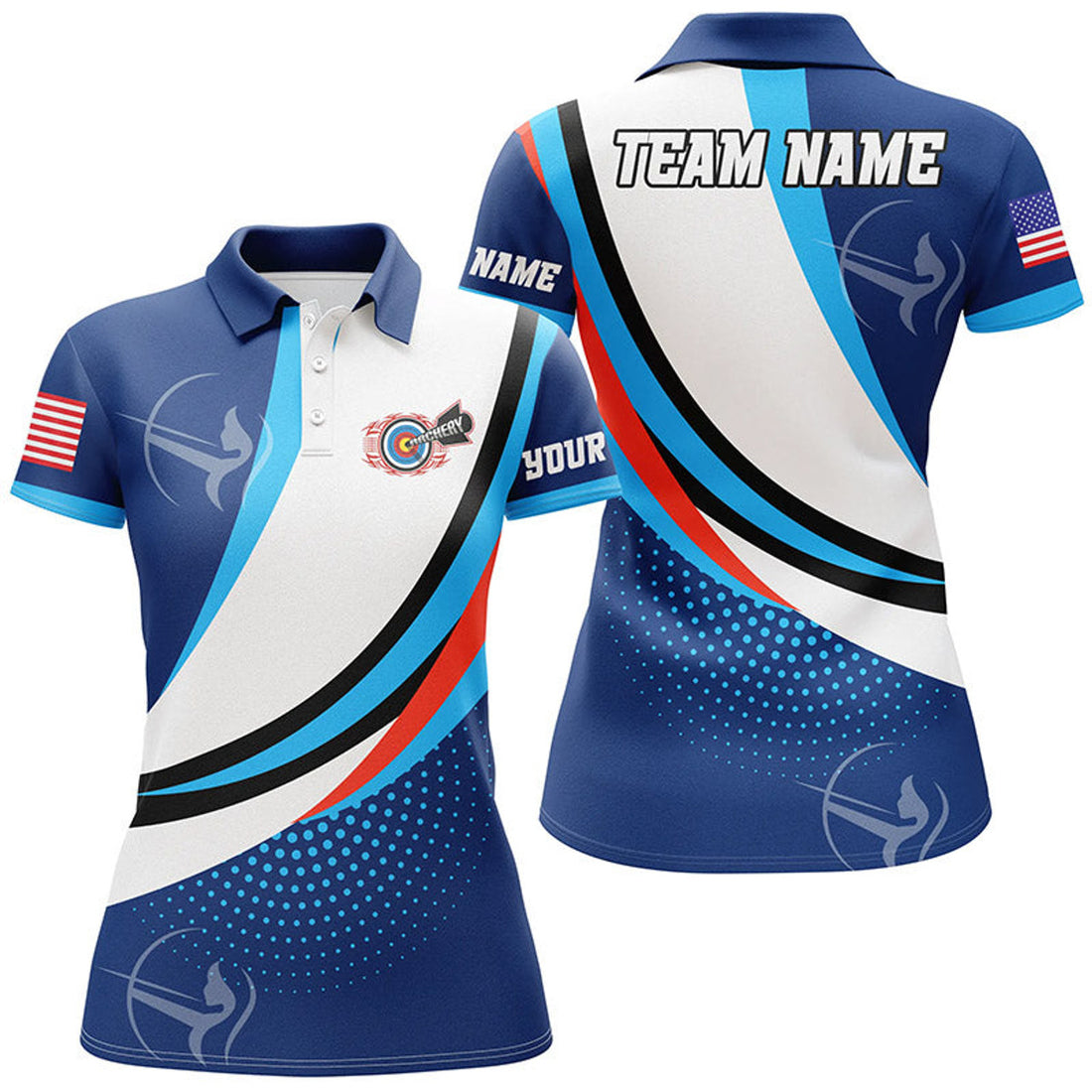 Custom Team Name Blue Archer Archery Uniform Women's Polo Shirts S-5XL