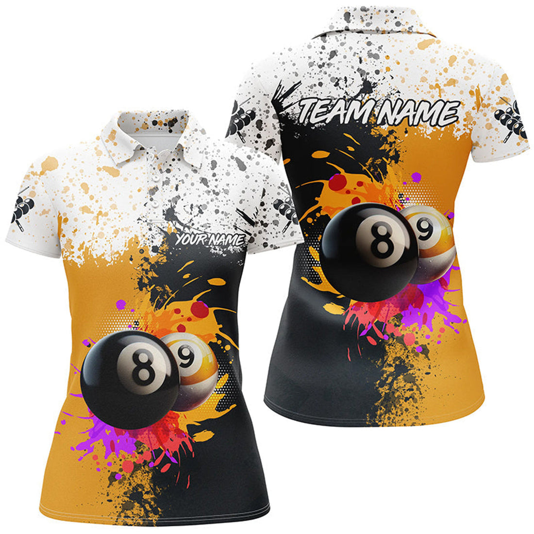 Custom Name Billiard 8 Ball and 9 Ball Grunge Style Shirt Women's Polo Shirts S-5XL