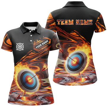 Custom Personalized Flaming Target Archery Women's Polo Shirts S-5XL