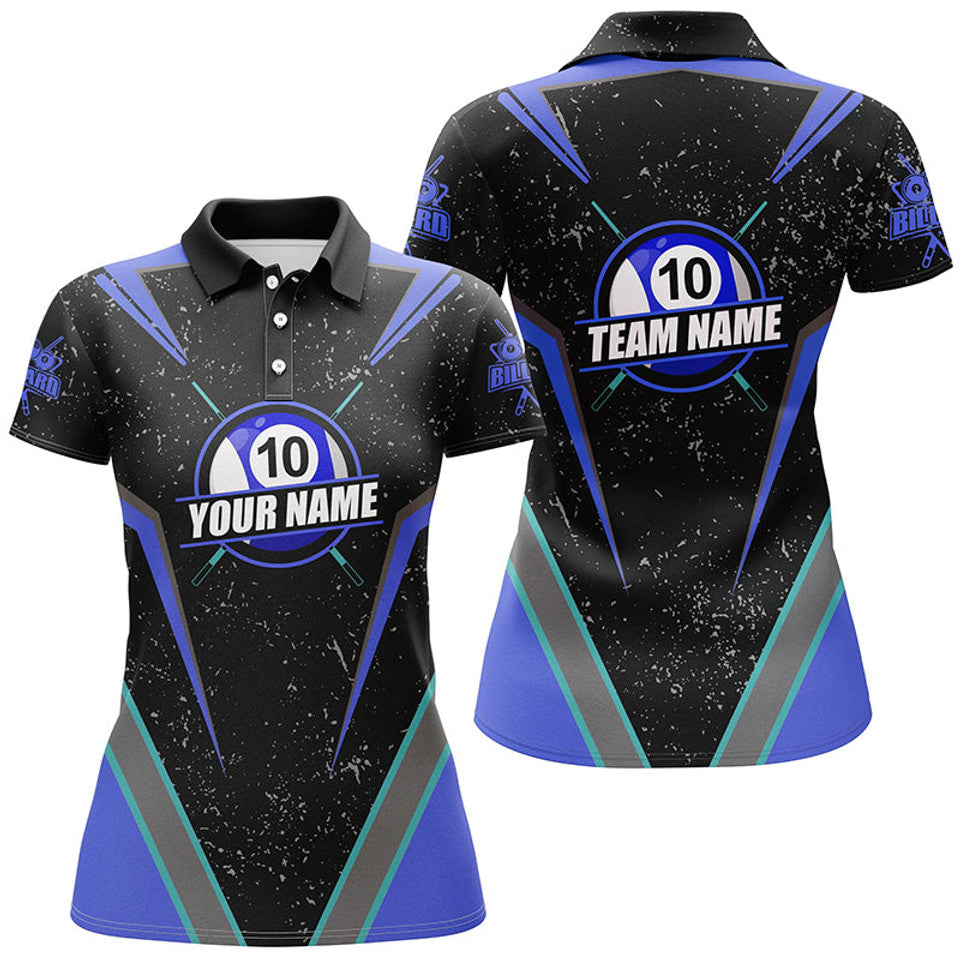 Custom Grunge 10 Ball Billiard Pool Team Design Women's Polo Shirts S-5XL