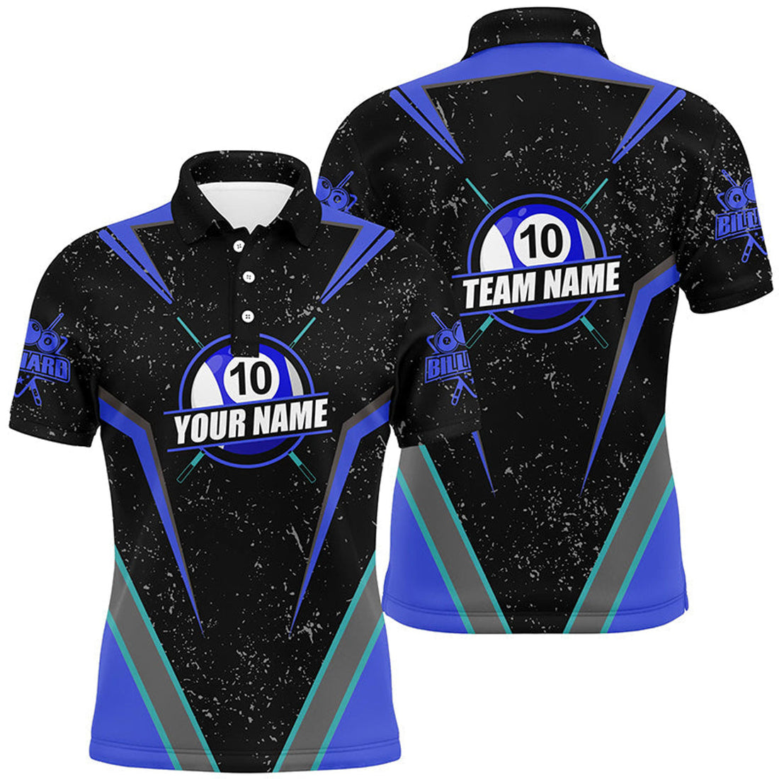Personalized Grunge 10 Ball Billiard Mens Polo Shirt S-5XL