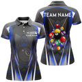 Custom Blue 8 Ball Pool Fire Billiard Team League Women's Polo Shirts S-5XL