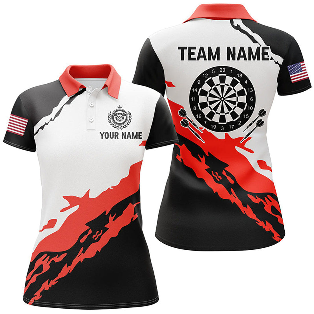 Custom Name Dartboard Red Black Darts Team Shirt Gift Women's Polo Shirts S-5XL