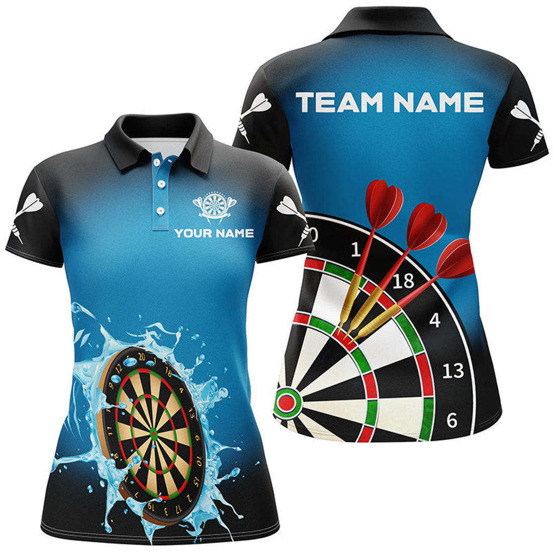 Custom Personalized Dartboard Splashing Water Blue Darts Women's Polo Shirts S-5XL