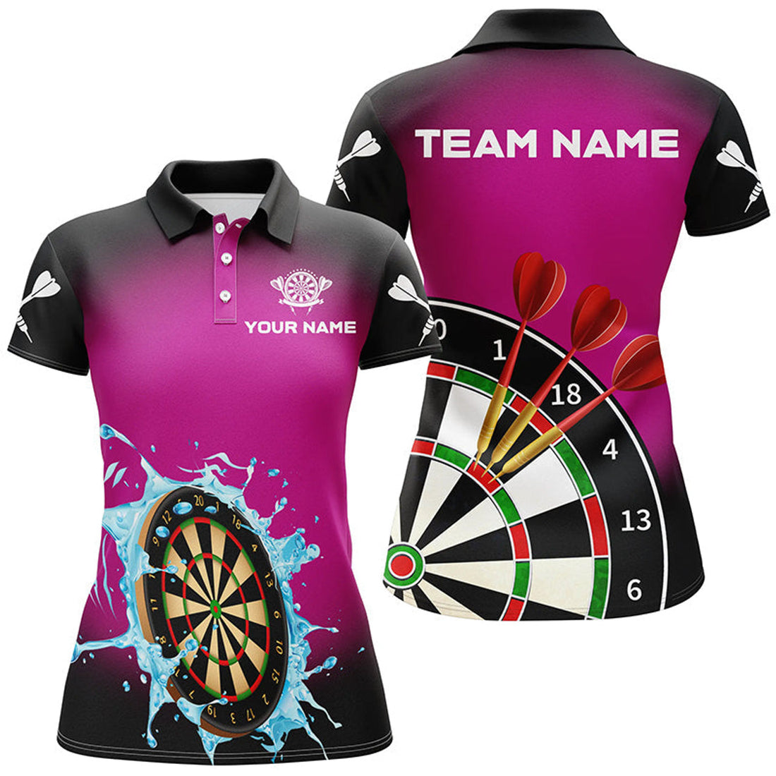 Custom Funny Darts Shirts in Splashing Water Pink Women's Polo Shirts S-5XL