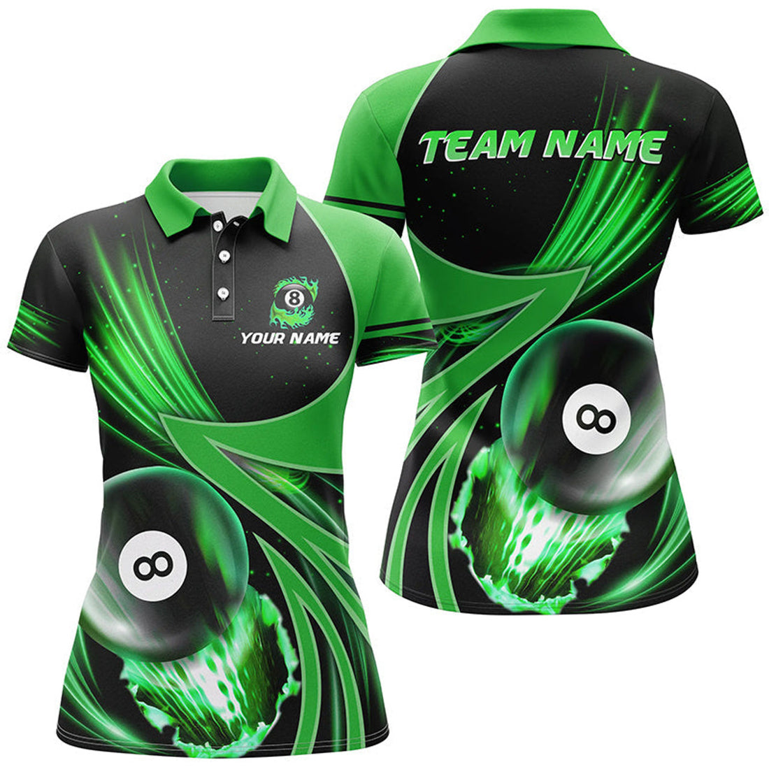 Custom 3D Green Billiard 8 Ball Polo Shirts for Women Women's Polo Shirts S-5XL
