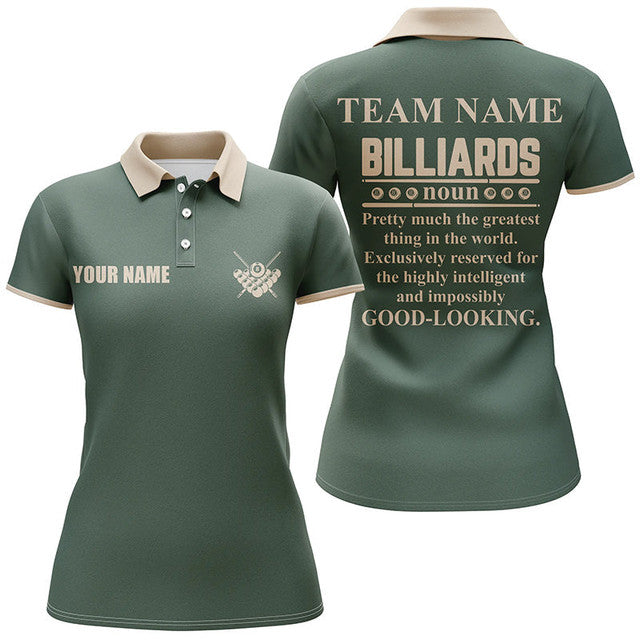 Custom Dark Green Funny Billiard Shirt with Team Name Women's Polo Shirts S-5XL